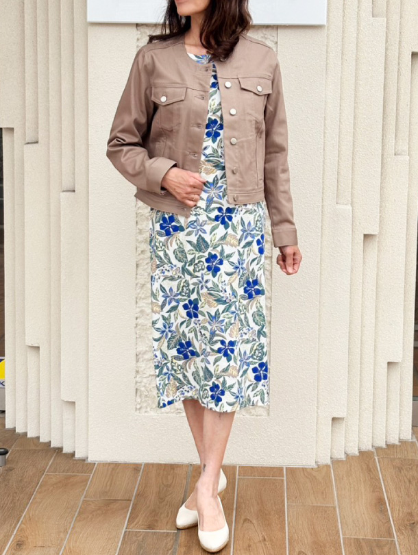 カットワーク刺しゅうブルゾン×ノースリーブワンピース